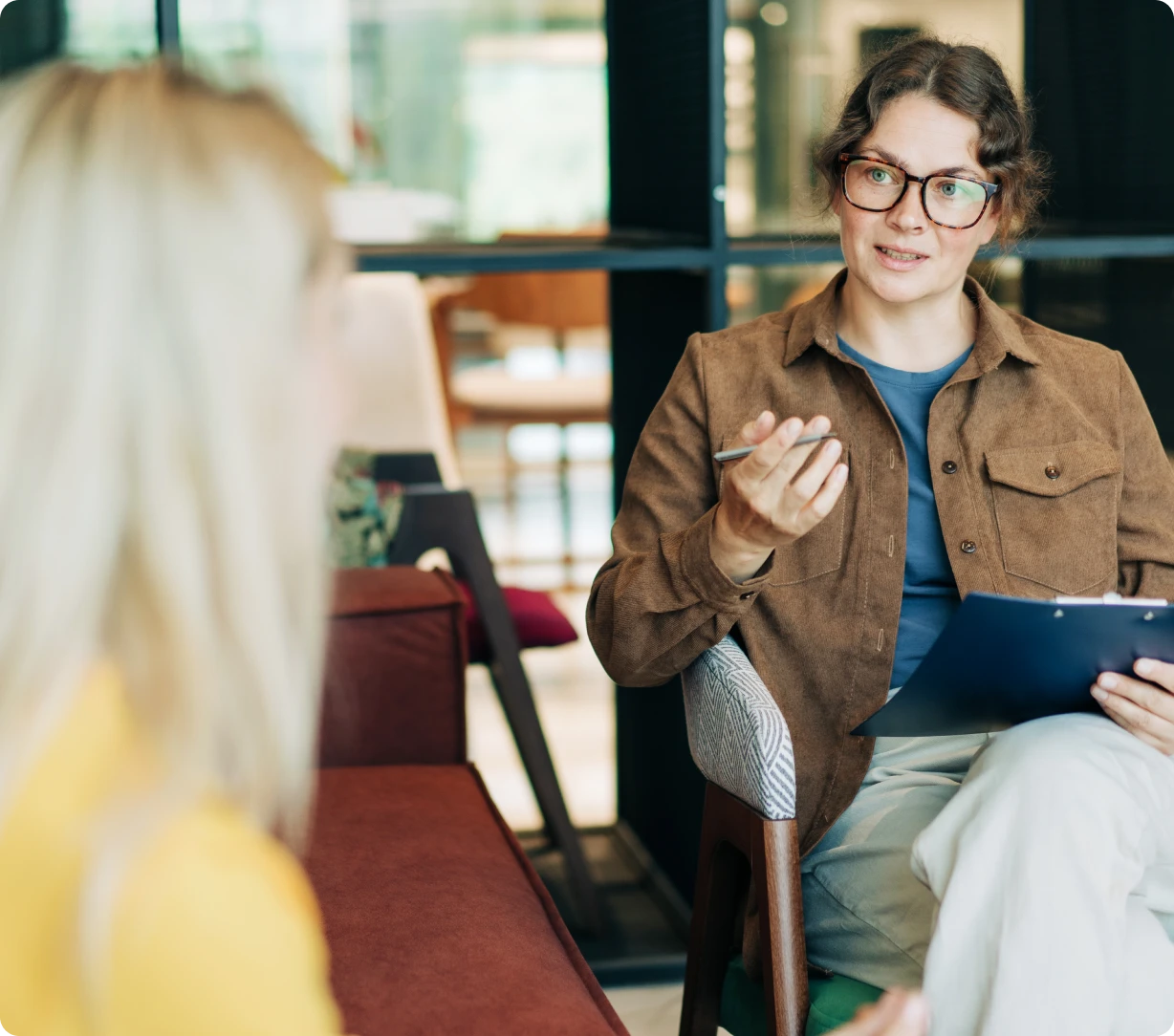 Casual conversation in a modern office setting